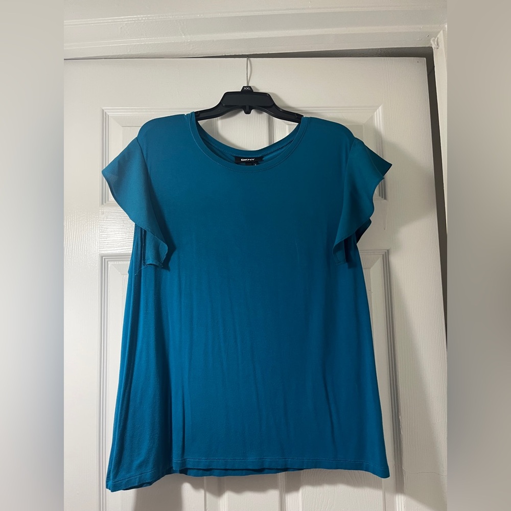 DKNY Teal Flutter Sleeve Tee